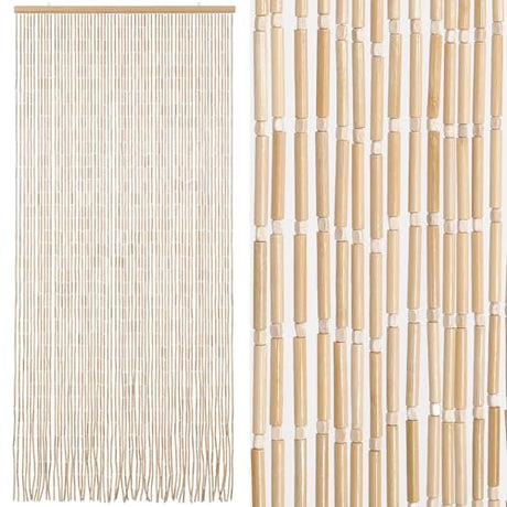 BECHAEO Handmade Bamboo Beaded Curtain for Doorway 65 Strands Door Beads Curtain Hanging Room Divider for Hallway Window Closet Boho Rustic Hippie Home Store Decor, 35.5 x 75 Inches Natural BECHAEO
