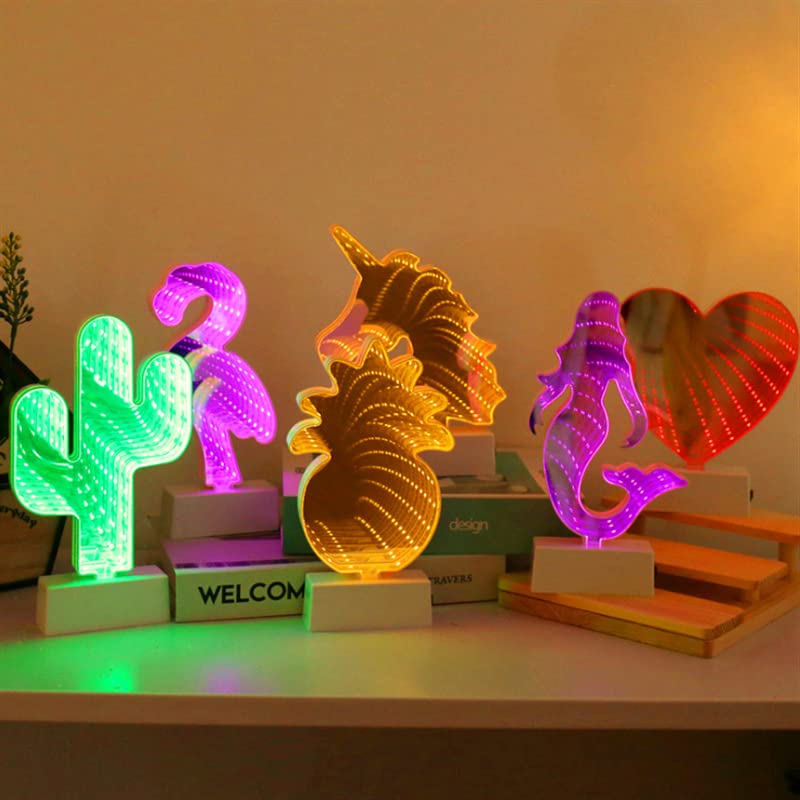 3D Mirror Night Light,Infinity Mirror Tunnel Light,Tunnel Light and Mirror,Desktop Lamp Party Home Decor LED Night Light (Heart-Shaped) HUH