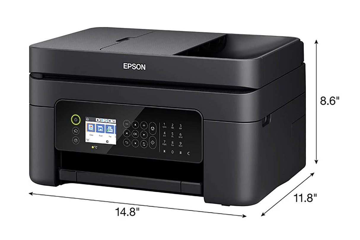 Epson Workforce WF-2850 All-in-One Wireless Color Inkjet Printer, Black - Print Scan Copy Fax - 10 ppm, 5760 x 1440 dpi, Auto 2-Sided Printing, 30-Sheet ADF, Voice-Activated, Vertluna Printer_Cable Epson