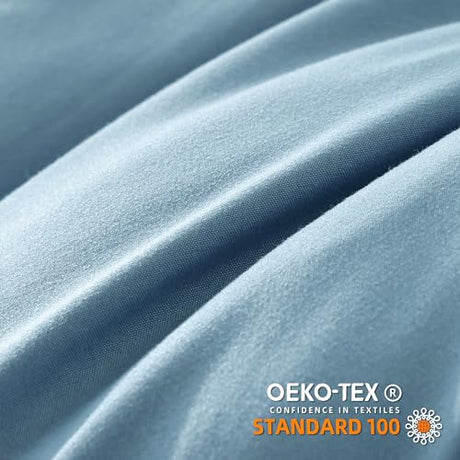 YIRDDEO Queen Comforter Set - Comforter Queen Size Sets with Ball Pom Fringe, Soft Bedding Set for All Seasons - 3 Pieces, 1 Comforter (90"x90") & 2 Pillow Shams (20"x26"), Dusty Blue YIRDDEO