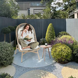 Athena Collection Patio Wicker Egg Chair with Folding Canopy, All-Weather Rattan Patio Lounge Chair with Sun Shade, Balcony Furniture Outside Seating for Front Porch, Garden, Poolside, Outdoor, Beige Athena Collection