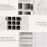 SYESWAY 47" Farmhouse Coffee Bar Cabinet with Sliding Barn Doors, Wine Rack & Hooks in White SYESWAY
