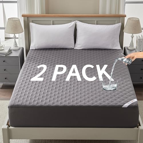 2 Pack Waterproof Mattress Protector, Queen Size Mattress Pad Noiseless with Deep Pocket Fitted for 6"-18", Soft Breathable Dirt-Proof Bed Mattress Cover Washable for Home, Bedroom, Hotel (Gray) BEDLORE