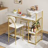 Garvee Dining Table Set for 2, 3-Piece Expandable Bar Table and Chairs Set, with Storage Shelves and Wine Rack, Small Kitchen Dining Set for Living Room, Apartment Garvee