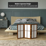 2 ft. Short Desktop Double Cross Shoji Screen - Walnut - 3 Panels Red Lantern