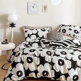 YuHeGuoJi Black Floral Duvet Cover King 100% Cotton 3 Pcs Set 1 Black and White Flower Duvet Cover with Zipper Ties 2 Pillowcases Farmhouse Cartoon Botanical Bedding Set Soft YuHeGuoJi