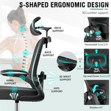 Drafting Chair, Tall Office Chair with 3D Lumbar & Head Support, Ergonomic Mesh Standing Desk Chair with Footring, Comfy Extended High Desk Chair with Flip-Up Arms & Hanger,Black AtHope