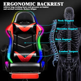 Czlolo Gaming Chair, Racing Style RGB LED Lights Gaming Chairs for Adults and Kids, Lumbar Massager Gamer Chair, High Back Reclining Computer Chair with Footrest and Headrest (Black/Red) Czlolo