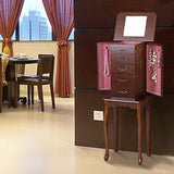 Giantex Standing Jewelry Cabinet Armoire with Top Flip Mirror, Jewelry Storage Organizer with 2 Side Doors for Necklaces, Jewelry Armoire Box Chest for Women Girls, Walnut Giantex