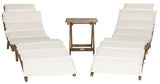 SAFAVIEH Outdoor Collection Pacifica Natural Brown Solid Wood/Beige Cushion 3-Piece Chaise Lounge Set with Table (PAT7020B) Safavieh