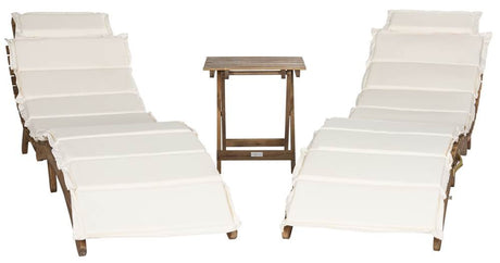 SAFAVIEH Outdoor Collection Pacifica Natural Brown Solid Wood/Beige Cushion 3-Piece Chaise Lounge Set with Table (PAT7020B) Safavieh
