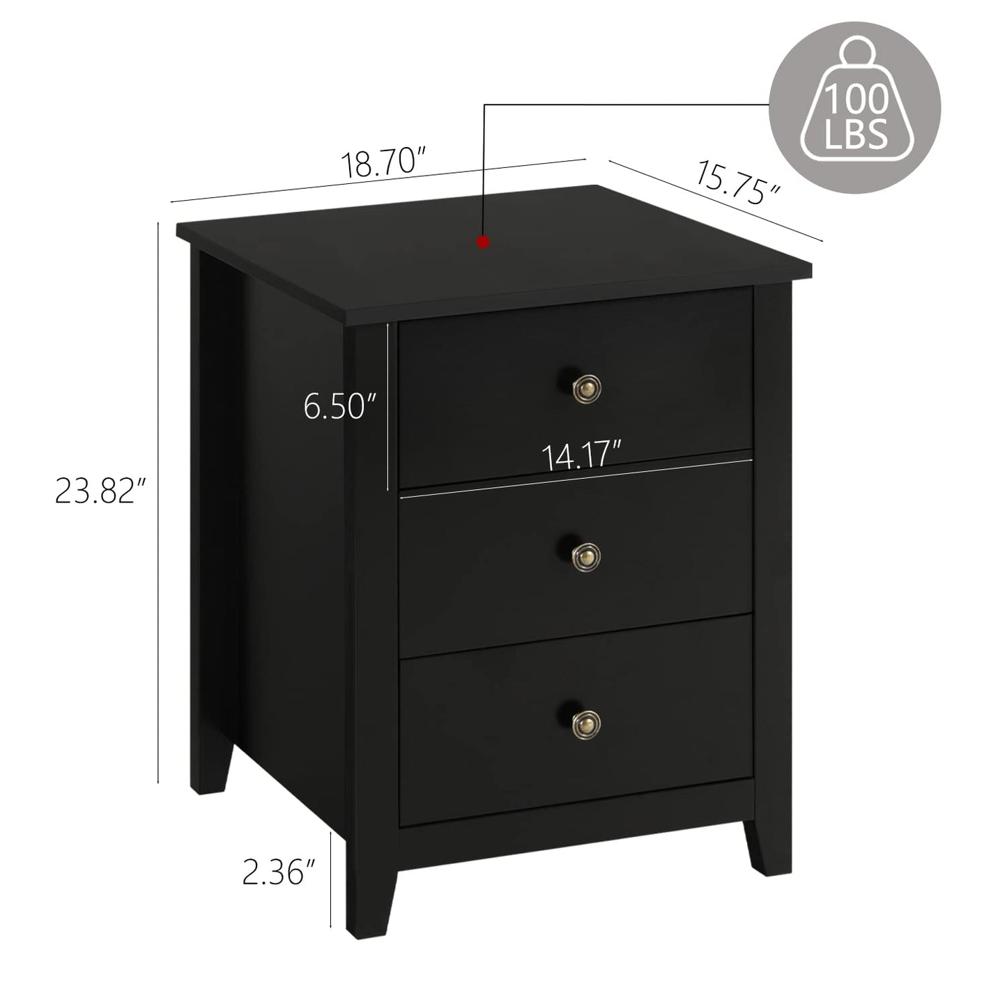 Vikiullf Black Nightstands with Drawer - Set of 2 Modern Bedroom Night Stands, Tall Wood Bedside Tables with 1 Storage Drawer and Open Shelf, 23.8”H, 3-Drawer