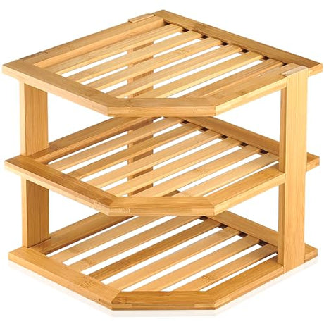 RoyalHouse Bamboo 3-Tier Corner Shelf Organizer for Countertop & Kitchen Cabinet, Space Organizer for Kitchen and Bathroom RoyalHouse