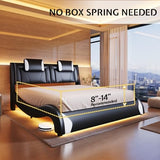 Jocisland LED Queen Bed Frame, Modern Faux Leather Upholstered Platform Bed Frames with Headrest Headboard, Low Profile Bed with Wave-Like Curve Design, No Box Spring Needed, Easy Assembly, Black Jocisland