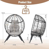Rattan Egg Chair for Adult, Indoor Outdoor Patio Large Wicker Egg Chair with Overstuffed Cushions, Steel Frame, Boho Nest Seat for Patio, Bedroom, Lawn, Backyard VKUCI