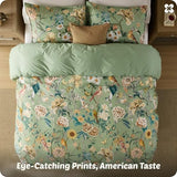 Bedsure 100% Cotton Reversible Floral Duvet Cover King Size - Flowers and Birds Pattern Printed Comforter Cover with Zipper Closure & 2 Pillow Shams, Comforter Sold Separately (Green Garden, 104"x90") Bedsure