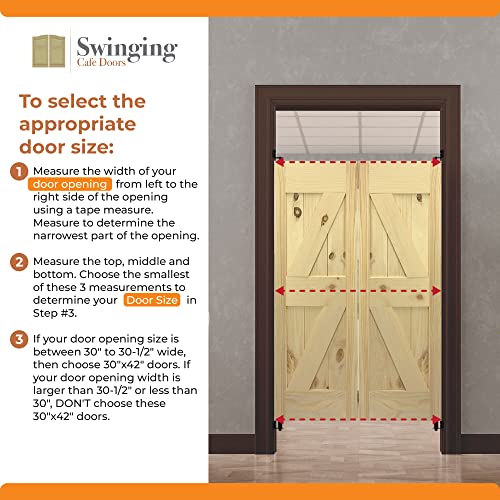 Swinging Cafe Doors Louvered Door Swing - Premade Interior Door with 1-1/8" Thick Solid Pine Wood, Pre-Sanded Wooden Saloon Doors, Stylish Western Swinging Doors, Brass Hardware (30" x 42")