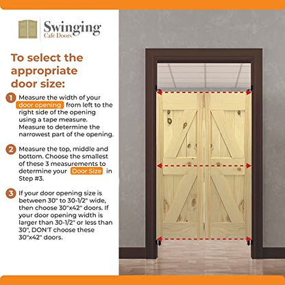 Swinging Cafe Doors Louvered Door Swing - Premade Interior Door with 1-1/8" Thick Solid Pine Wood, Pre-Sanded Wooden Saloon Doors, Stylish Western Swinging Doors, Brass Hardware (30" x 42")