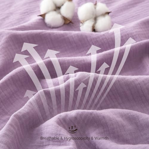 YASMENG 100% Cotton Muslin Duvet Cover Set Twin Size Purple, Ultra Soft Breathable Absorbent Gauze Bedding Duvet Cover, Luxurious Minimalist Natural Wrinkle Linen Textured Comforter Cover 68" x 90" YASMENG