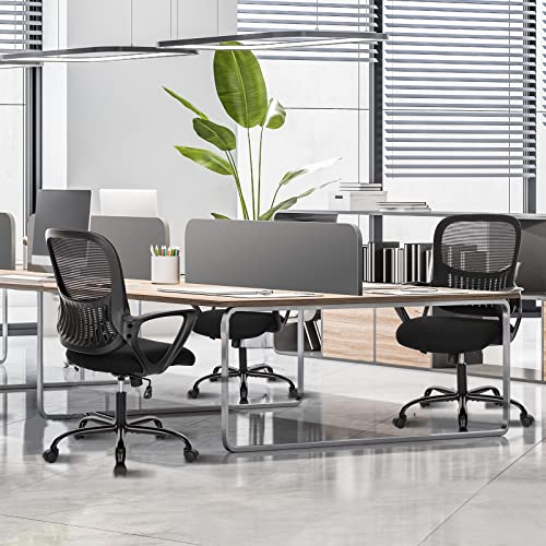 DUMOS Home Office Chair, Mid Back Computer Ergonomic Mesh Desk with Large Seat, Executive Height Adjustable Swivel Task with Lumbar Support and Armrest, for Adults, Black DUMOS