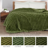 Exclusivo Mezcla Twin Size Flannel Fleece Blanket, Super Soft Striped Jacquard Bed Blanket, Lightweight Fuzzy Cozy for All Seasons, 60x80 Inches, Olive Green Exclusivo Mezcla
