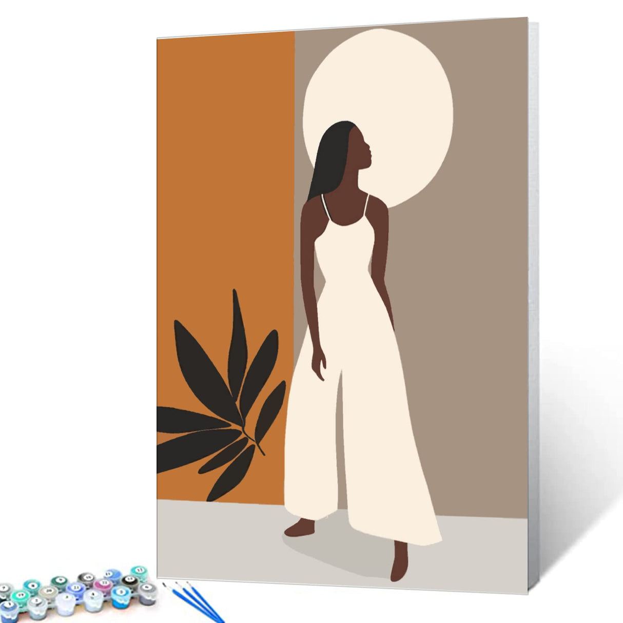Afro Girl Painting Fashion Black Women Paint by Number Kits 16 x 20 inch Canvas DIY Tropical Leaves Oil Painting for Kids Adults Beginner with Brushes and Acrylic Nordics Boho Art Gift(Frameless) TUMOVO