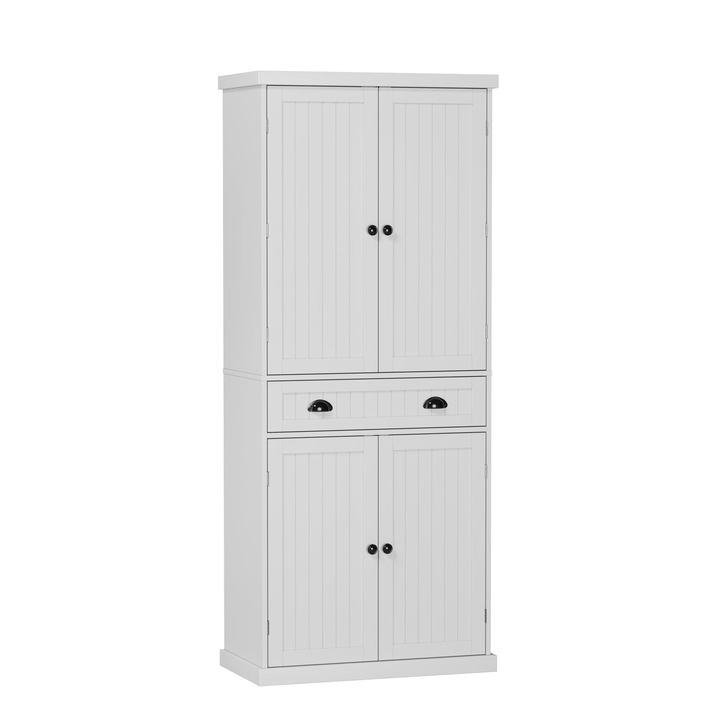 HOME BI 72'' Tall Kitchen Pantry Cabinet, Farmhouse Storage Cabinet with 4 Doors, Drawer and Adjustable Shelf, Freestanding Wooden Cupboard Buffet for Dining Room Living Room, White - WoodArtSupply