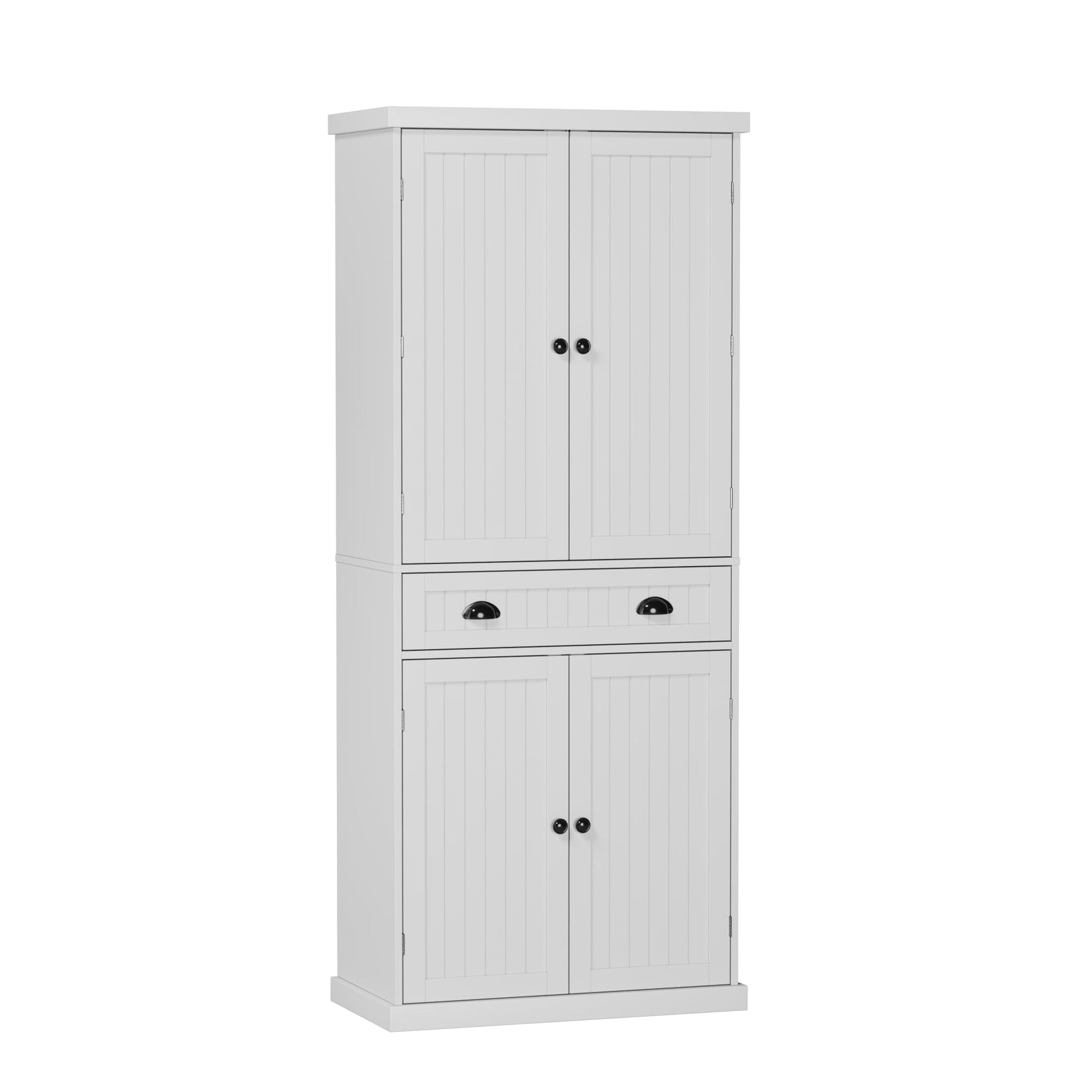 HOME BI 72'' Tall Kitchen Pantry Cabinet, Farmhouse Storage Cabinet with 4 Doors, Drawer and Adjustable Shelf, Freestanding Wooden Cupboard Buffet for Dining Room Living Room, White - WoodArtSupply