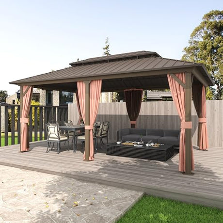 Yokayoay 12' x 18' Hardtop Gazebo, Aluminum Metal Permanent Outdoor Gazebo with Netting and Curtains for Patio, Deck, Backyard, Lawn, Garden Yokayoay
