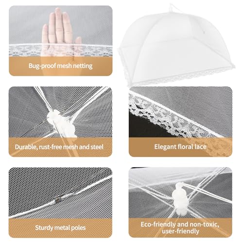 NEPAK 6 Large and Tall Food Covers, 17"x17" Food Tents Food Covers for Outdoors,Pop-up Mesh Food Covers Nets for Outside,Screen Tents,Parties Picnics, BBQ,Reusable and Collapsible NEPAK
