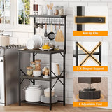 Furologee 4-Tier Black Oak Kitchen Bakers Rack & Microwave Stand with Pegboard and S Hooks Furologee