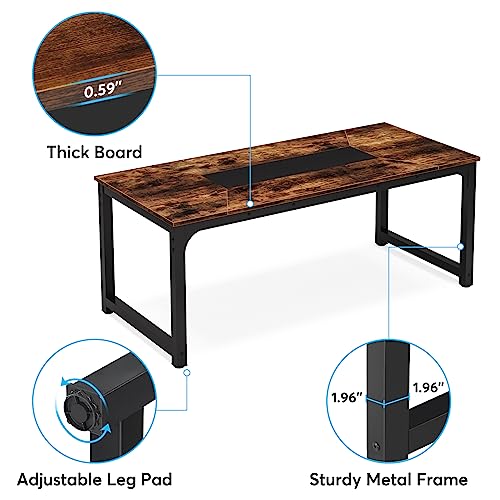 Tribesigns 6.6 ft Rectangular Conference Table, 78.7'' Meeting Table for 6-8 People, Industrial Seminar Training Table for Office Room Boardroom, Rustic Brown Tribesigns