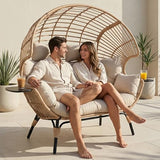 LUTINLIX Double Egg Chair with Cup Holder Outdoor Indoor,2 Person Oversized Wicker Lounge Egg Chair with 8” Thicken Cushions & Rain Cover 700lbs for Patio Balcony Porch Living Room