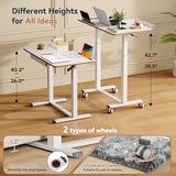 Liftsync Mobile Standing Desk, 35inch Small Rolling Table with Drawer, Height Adjustable Sit Stand Workstation, White Portable Laptop Cart with Hidden Wheels or Lockable Casters Liftsync