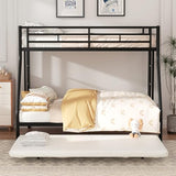 Shintenchi Bunk Bed Twin Over Full Size with Trundle, Heavy-Duty Twin&Full Frame with Full-Length Guardrail and Two Ladders, Triple for Kids, Teens and Adults, Space-Saving, Black Shintenchi