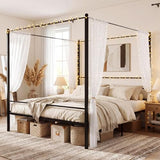 Giantex King Size Metal Canopy Bed Frame, Modern Platform Bed Frame with 4 Poster & Headboard, Mattress Foundation with Sturdy Metal Slat Support, No Box Spring Needed, Easy Assembly, Black