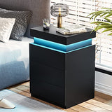ADORNEVE Nightstand with Charging Station and LED Lights,Night Stand with Sliding Top,Bedside Table with Drawers,Modern End Side Table for Bedroom,Black ADORNEVE