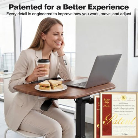 ROMOON Folding Portable Standing Desk with Wheels, No-Assembly Rolling Height-Adjustable Sit-Stand Table, Space-Saving Foldable Laptop Cart for Home Office and Computer Workstation (Walnut) ROMOON