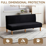 Armless Futon Cover Teddy Wool Futon Slipcover Soft Stretch Couch Covers with No Arm Sofa Bed Cover Thick Warm faux fur Sofa Covers for Winter Teddy Fleece Couch Slipcovers for Living Room (Black) XIAROGEE