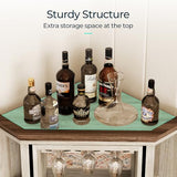 LINSY HOME Corner Bar Cabinet, 68.5" Tall Farmhouse Wine Cabinet with Rotating Liquor Shelves, Home Bar Cabinet with Barn Door & Adjustable Shelves for Dining Room, Living Room, Kitchen, Washed Gray LINSY HOME