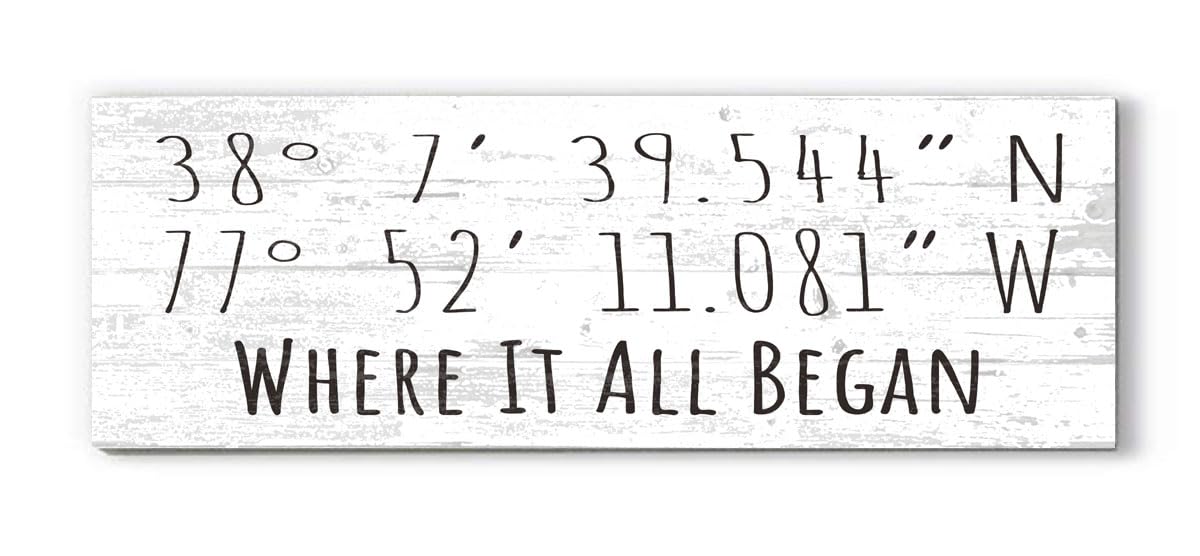 Personalized GPS Coordinate Wall Sign - Custom Home Décor 16.5 x 5.5 - Solid Wood - (Simple) Broad Bay