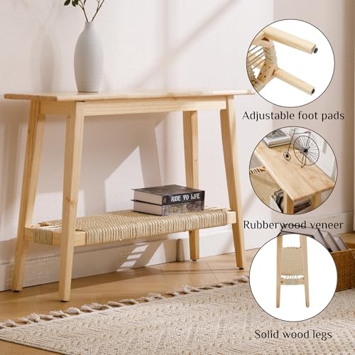 chairus Entryway Table with Storage Farmhouse Narrow Console Table 46” Rattan Sofa Table for Entrance Hallway, Living Room, Oak chairus