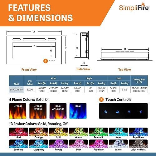 SimpliFire 48-Inch Allusion Linear Electric Fireplace (SF-ALL48-BK)