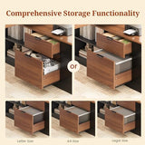 UPOSOJA L Shaped Standing Desk Adjustable Height, 53" Electric Office Desk with File Drawers & Storage Shelves, Sit Stand Corner Computer Desk with Power Outlets, Pegboard, 6 Hooks, Black & Walnut UPOSOJA