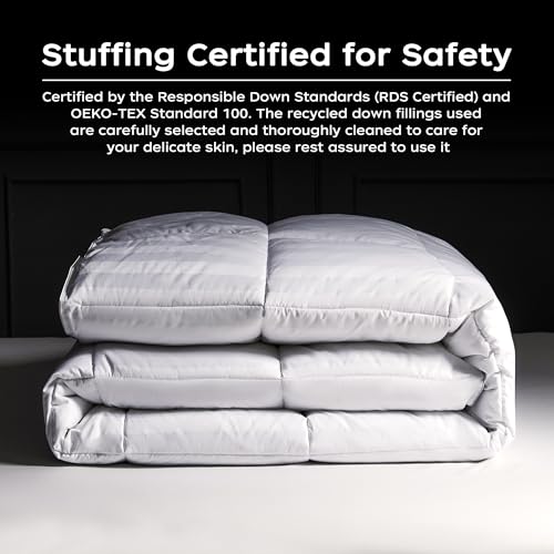 puredown® Goose Feather Comforter Twin Size - All Season Duvet Insert, Ultra Soft Stripe 100% Cotton Shell Hotel Collection Comforters, 500 Thread Count with Ties (68x90'',Stripe White) puredown
