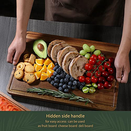 Wood Cutting Boards Set of 3 for Kitchen, Thick Chopping Board, Large Wooden Cutting Board Set with Deep Juice Groove and Handles, Wooden trays for ADMKERS