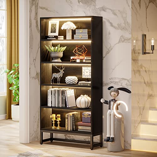 Tribesigns 70.8” Tall Black Bookcase with LED Lights - Heavy Duty 5-Tier Storage Shelf Tribesigns