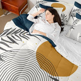 Erosebridal Boho Mid Century Queen 7 Pcs Bedding Set, Contemporary Bohemian Minimalist Comforter Set with Sheets, Abstract Geometric Bed in A Bag, Sage Tropical Palm Leaves Retro Elegant Zen Bed Sets Erosebridal