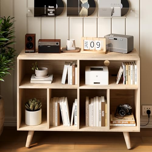 IDEALHOUSE Record Player Stand with Vinyl Storage, 39.5in Large Vinyl Record Holder Player Cabinet Wood Turntable Stand Up to 350 Albums with Charging Station for Living Room, Natural IDEALHOUSE