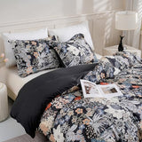 LONAVA Queen Flower 3 Pcs Duvet Cover Set, Breathable Soft Microfiber Black Lining Comforter Cover with Zipper Closure, and 2 Anti-Pilling, Fade Resistant Pillowcases, Midnight Blossoms LONAVA